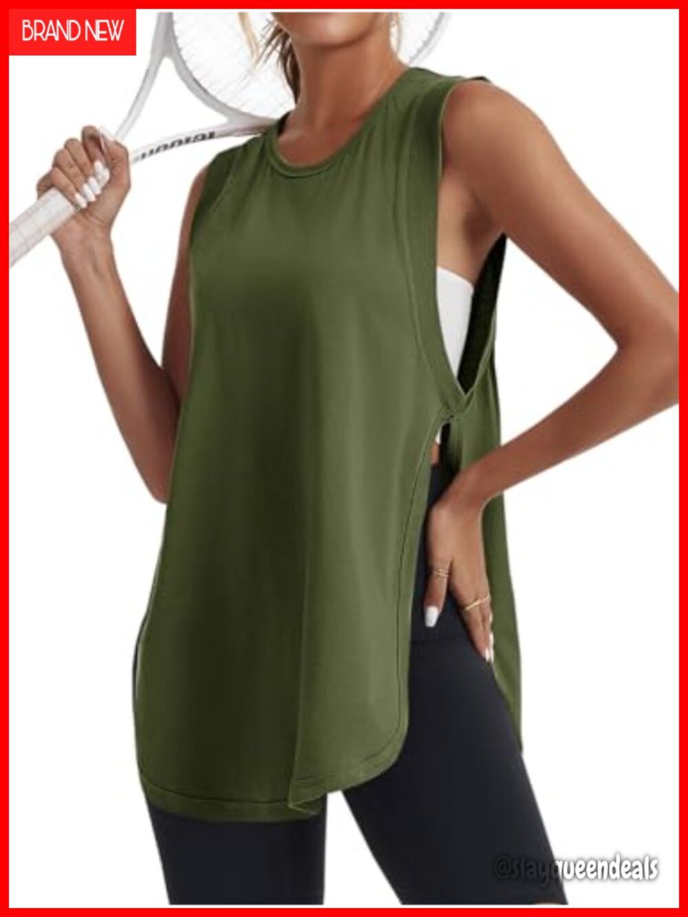 Women Oversized Sleeveless Tank Top High Low Side Slit Workout Summer